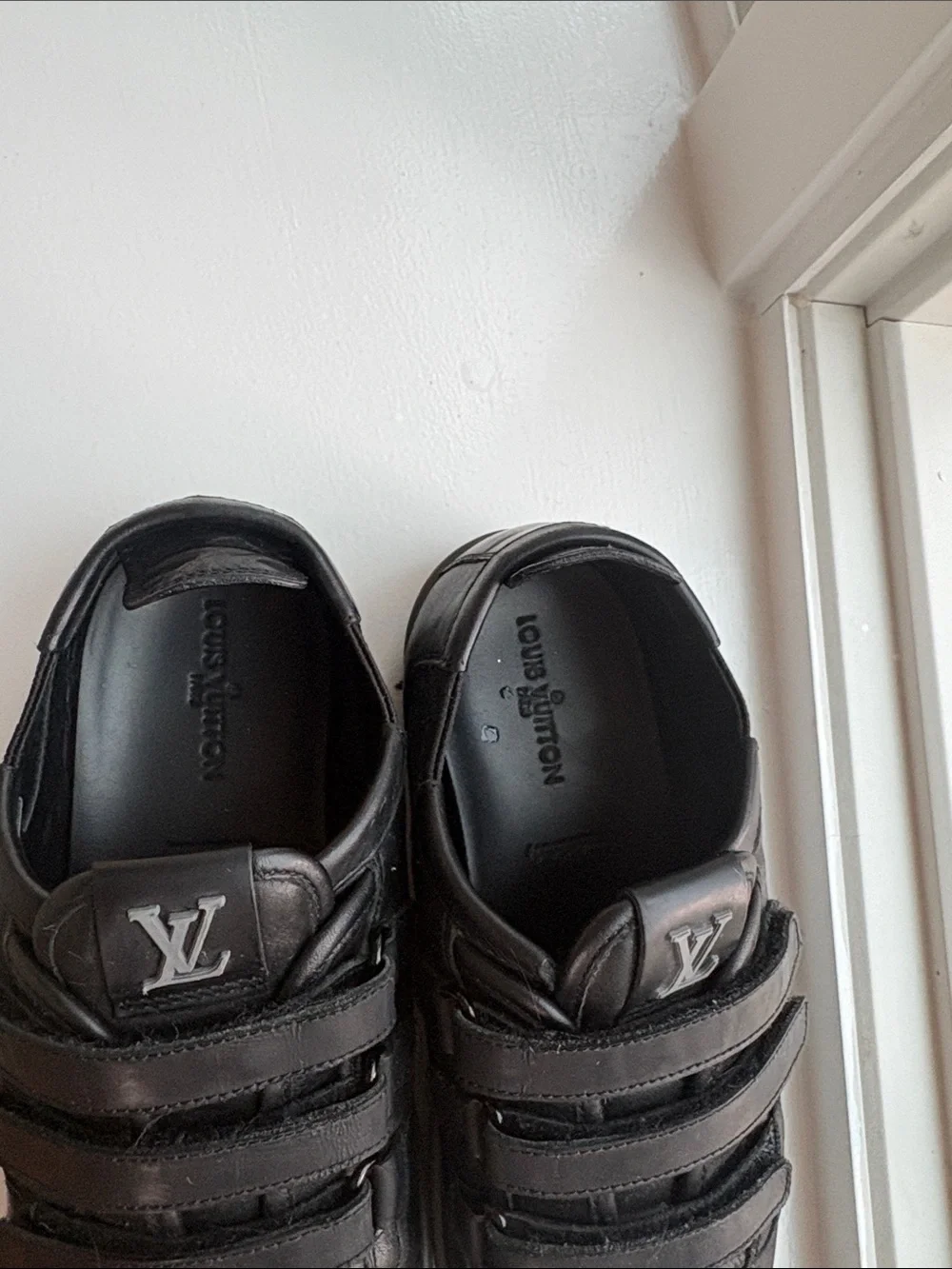 Vintage Louis Vuitton Black Leather Kids Velcro Strap Sneakers